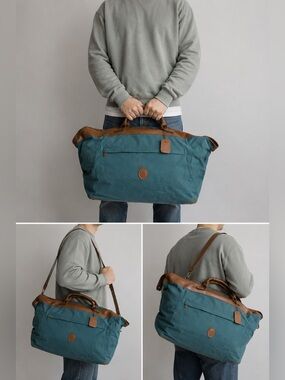 Vintage Travel Duffle Traveler Green Brown Weekend Faux Leather Trim See Notes